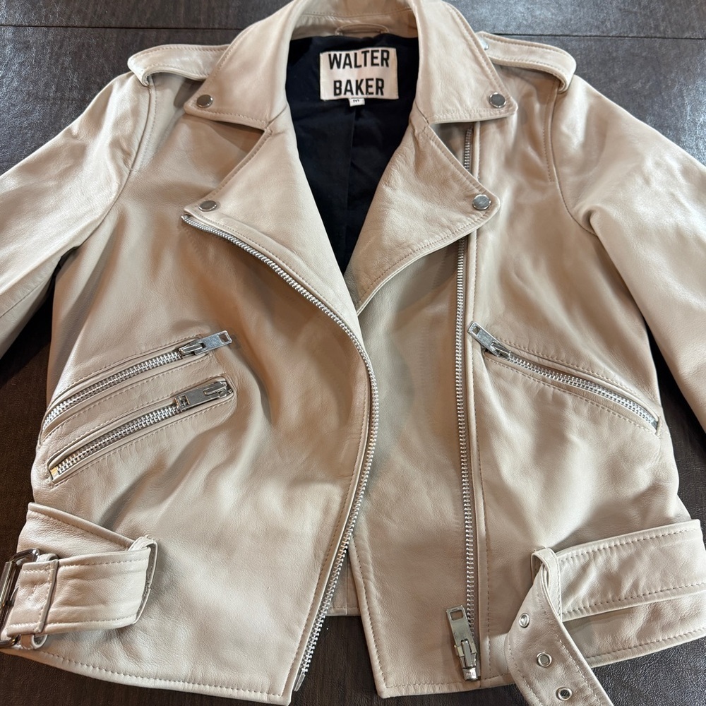 Walter Baker Cream Leather Moto Jacket Sz M - Picture 5 of 13